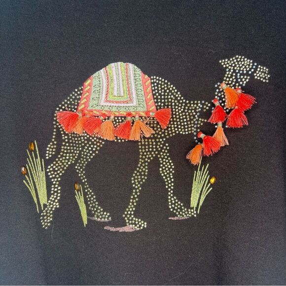 Karen Scott Camel Graphic T-Shirt Top Womens Small Brown 3/4 Sleeve Cotton - Picture 2 of 6